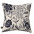 Woodcut Floral Burlap Pillow, black and white floral design on beige background, square decorative throw pillow.
