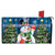 Candy Cane Snowman Mailbox Cover with Christmas trees, snowflakes, and festive hat and scarf.