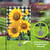 Metal paw print garden flag weight, sunflowers and butterfly design on black and white checkered background.