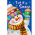 Let It Snow Snowman House Flag, colorful snowman wearing hat scarf and mittens on blue background.