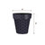 Small blue geometric planter with gold accents, 8 inches wide and 8 inches tall.