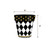 Black and white checkerboard small planter with gold accents, 8" tall and 8" wide.