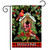 Holiday Birdhouse Garden Flag with cardinals, welcome message, and festive holly design.