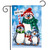 Penguin Family Garden Flag, four penguins in hats and scarves with North Pole sign nearby.