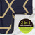 Blue geometric cotton hand towel with navy and gold design on a marble surface displayed.