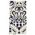 Navy and tan damask cotton hand towel with intricate blue and beige ornate design pattern.