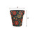 Small teal planter with orange and teal floral design, 8 inches tall and wide.