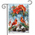 Winter Watering Can Garden Flag with cardinals, poinsettias, and pinecones on a snowy scene.