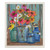 Farm Fresh Flower Swedish Dishcloth with colorful flowers and blue glass jars on rustic wooden background.