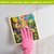 Spring Bunny Basket Swedish Dishcloth with colorful floral design and bunnies, in pink hand demonstration.