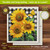 Checkered sunflowers summer Swedish dishcloth, yellow sunflowers with green leaves on black and white checkered background.