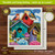 Colorful Birdhouses Swedish Dishcloth with vibrant birdhouses, flowers, and birds on a textured background.
