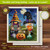Halloween Gnomes Swedish Dishcloth, colorful gnomes with pumpkins and witch hats on green background.