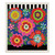 Vibrant floral Swedish dishcloth with colorful flowers and black and white stripes, Bright Blooms design.