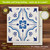 Blue and white ornamental Swedish dishcloth with floral design, 6.75" x 7.5" decorative kitchen textile.