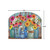 Farm Fresh Flowers Acrylic Art Sign, colorful flowers in glass jars, blue background, arched wooden design.