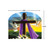 Easter Sunrise Religious Acrylic Art Sign, cross with purple cloth, lilies, and doves on landscape background.