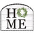 Home Acrylic Art Sign with white distressed wood, green wreath, and black letters and border.