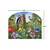 Country Birds Acrylic Art Sign with colorful birds and flowers on a wooden post outdoors.