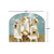 Rejoice Nativity scene acrylic art sign with people and lambs on brown ground under starry sky.