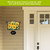 Checkered sunflowers acrylic art sign with house number 567 in black metal bracket outdoors.