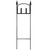 Wrought iron art sign display stake with arched top and decorative finials, black metal garden sign.