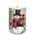 Snowman and Friends Flameless Candle with festive snowman design and flame.