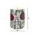 Patterned Ornaments Flameless Candle with evergreen branches and plaid ornaments in red, black, and white.