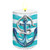 Welcome Anchor Flameless Candle with nautical anchor design on turquoise and white stripes.