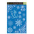 Glistening Snowflakes Window Clings, blue background with white snowflakes and Let it Snow text design.