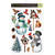 Snowman and Birds Window Clings, snowmen, birds, pine tree, and birdhouses on white background.