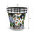 Crated Mason Jars Medium Planter with floral design, black and white gingham trim, 11 inches tall.