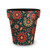 Medium floral planter with orange, teal, and red flowers on a dark background, vibrant colorful design.
