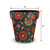 Medium floral planter with orange, teal and tan flowers, 11 inches tall and wide, vibrant colorful design.