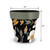 Elegant Flowers Medium Planter, 11" tall, 11" wide, black with white, yellow flowers, green leaves.