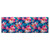 Vibrant floral comfort mat with pink, orange, and white flowers on a blue background, oversized design.