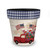 Stars and Stripes Truck Medium Planter with red truck, flowers, and American flags on white background.