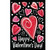Red Valentine Heart Dance Garden Flag with white and pink hearts on black background Happy Valentine's Day.