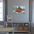 Country Christmas Large LED Canvas Art on wall above shelving unit with red truck scene.
