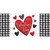 Red heart with "Happy Valentine's Day" on white wood background with checkered borders and hearts.