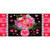 Hearts and Flowers Mini Mat with pink flowers and hearts on a black background.
