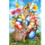 Springtime Bunnies Garden Flag with colorful eggs, flowers, and bunnies on a blue background.