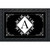 Black and white monogram doormat with floral design and letter A, decorative border.