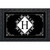 Black and white monogram doormat with floral design and large H, decorative border around white center.