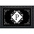 Black and white monogram doormat with floral design and letter P on a white diamond background.