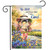 Be Still Garden Flag with colorful floral garden and gazebo design and inspirational quote.