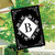 Black and white monogram house flag with B, double-sided, decorative floral border design.