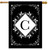 Black and white monogram house flag with C, double-sided, featuring floral design on black background.