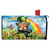 Lucky Irish Gnome Mailbox Cover with green hat, rainbow, coins, and orange butterfly design.