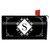 Black and white monogrammed mailbox cover with S letter, floral design on black background.